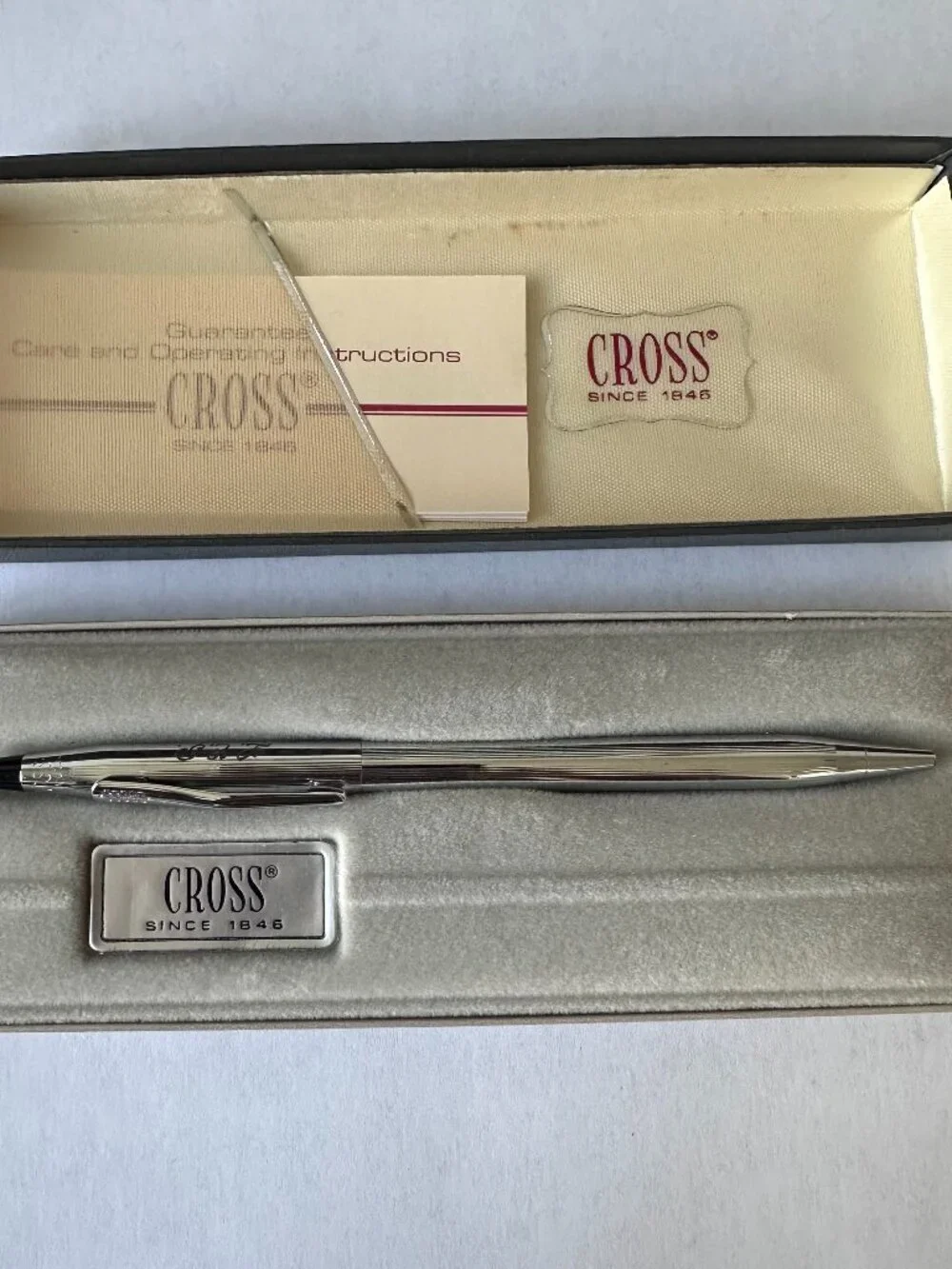 Vintage Cross Chrome 3502 Black Ink Ballpoint Pen Engraved L.E.P.